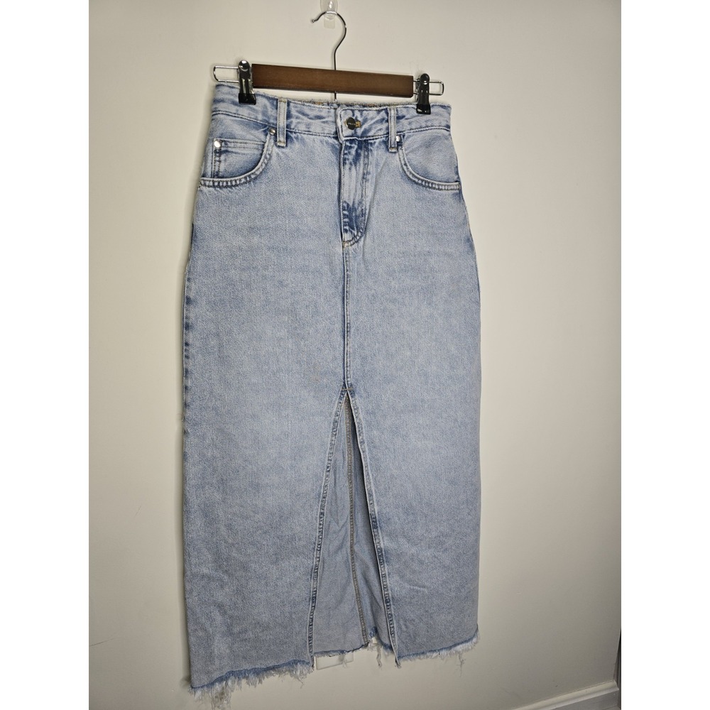 Pilcro Anthropologie Women's Denim Maxi Skirt High Rise Front Slit Size 4 New - Picture 4 of 10